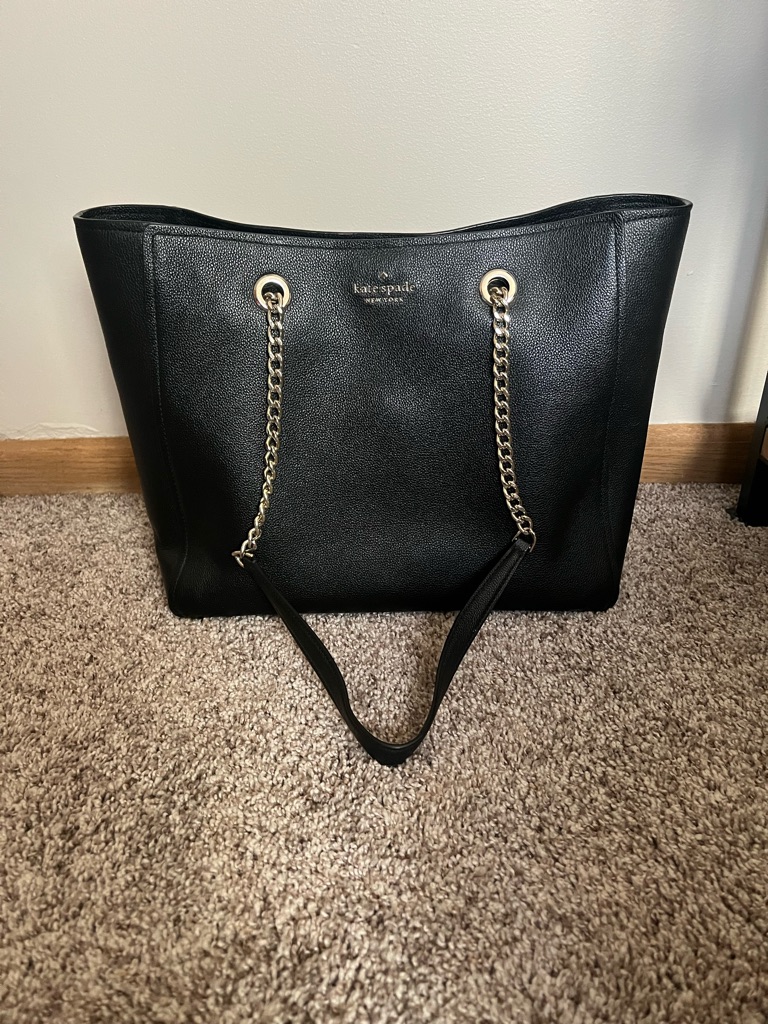 Kate Spade New York Infinite Large Triple Compartment Tote Black Pebbled Leather